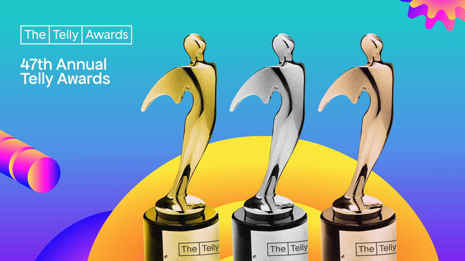 47th Annual Telly Awards trophies